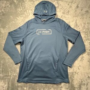 Under Armour Womens Fish Hoodie  XL Blue Pullover Fishing Performance Sweatshirt